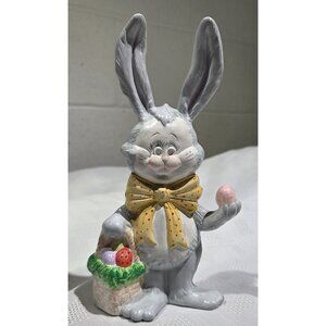 Vintage Ceramic Bunny Rabbit 1990 Hand Painted Easter 7-1/4" Shelf Sitter Decor